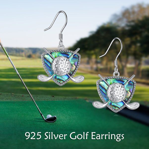 Sterling Silver Abalone Golf Dangle and Drop Earrings-2