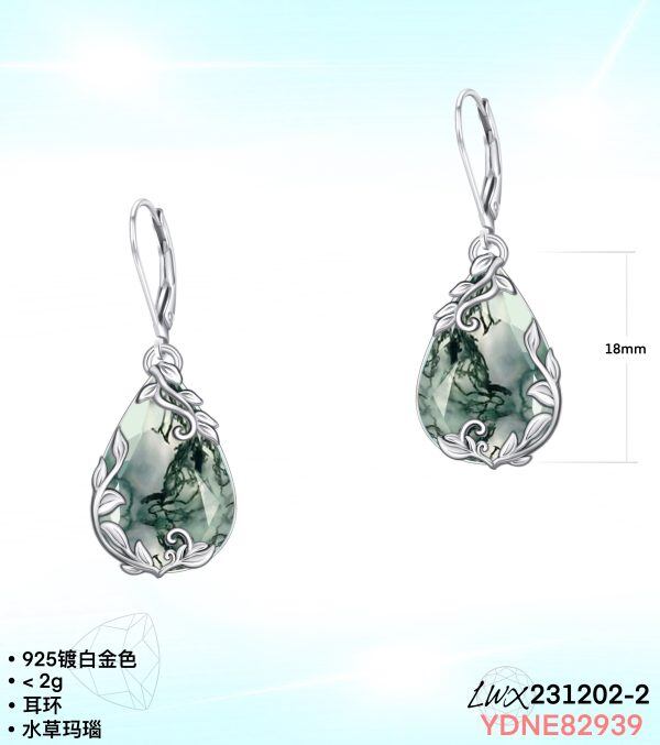 Sterling Silver Moss Agate Teardop Dangle and Drop Earrings-12