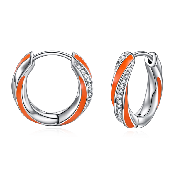 Sterling Silver Orange Twisted Hoop Earrings-0