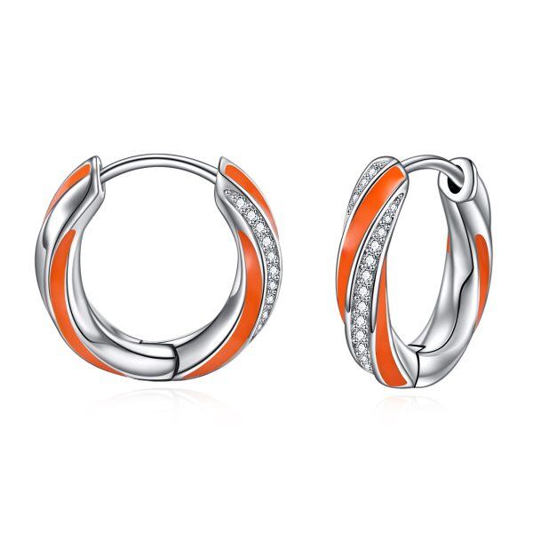 Sterling Silver Orange Twisted Hoop Earrings-1