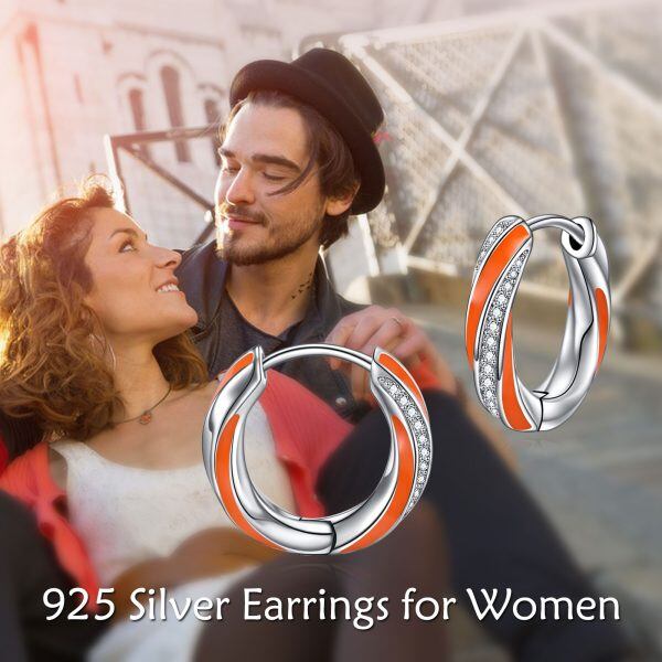 Sterling Silver Orange Twisted Hoop Earrings-3