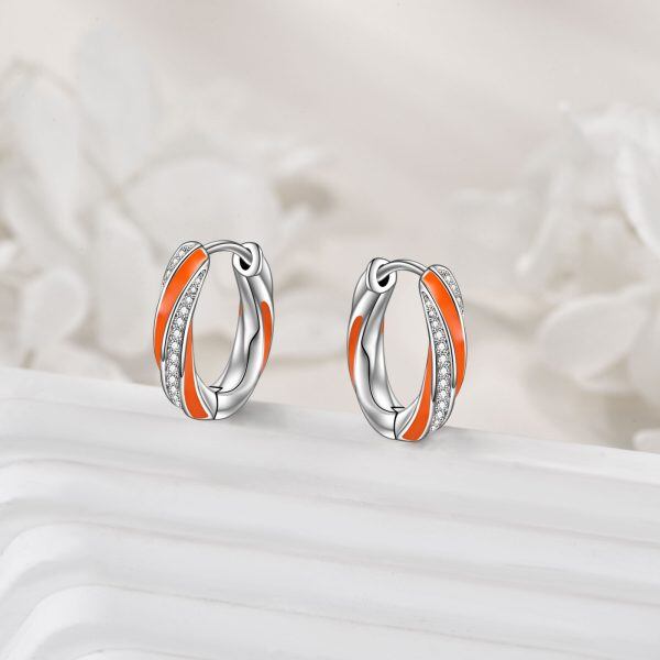 Sterling Silver Orange Twisted Hoop Earrings-5