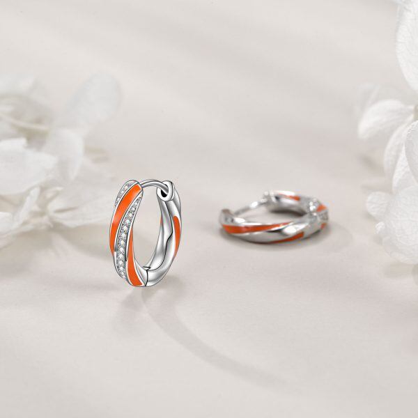 Sterling Silver Orange Twisted Hoop Earrings-6