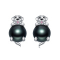 wholesale 925 Sterling Silver Black Freshwater Pearl Dog Stud Earrings - Valentine's & Motherâs Day Gifts for Her-0-0