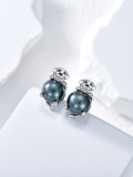 wholesale 925 Sterling Silver Black Freshwater Pearl Dog Stud Earrings - Valentine's & Motherâs Day Gifts for Her-0-2