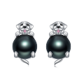 wholesale 925 Sterling Silver Black Freshwater Pearl Dog Stud Earrings - Valentine's & Motherâs Day Gifts for Her-0-6
