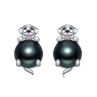 wholesale 925 Sterling Silver Black Freshwater Pearl Dog Stud Earrings - Valentine's & Motherâs Day Gifts for Her- Rhodium Plated
