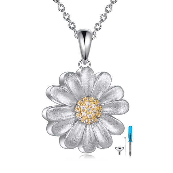 Sterling Silver Two-tone Daisy Urn Necklace-0