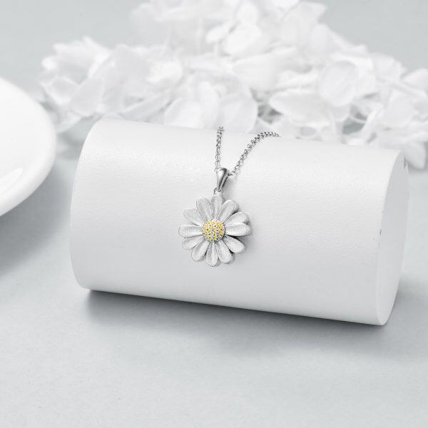 Sterling Silver Two-tone Daisy Urn Necklace-1