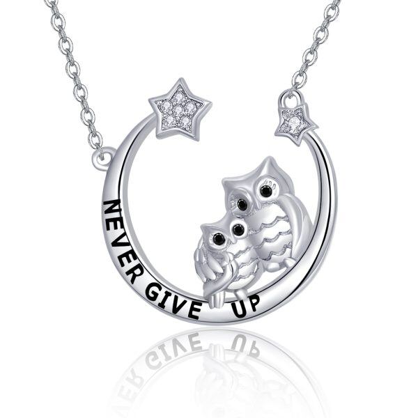 Sterling Silver Owl Daughter & Mother Pendant Necklace-0