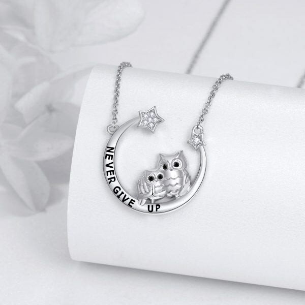 Sterling Silver Owl Daughter & Mother Pendant Necklace-5