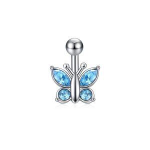 Sterling Silver Crystal Butterfly Belly Button Rings-0