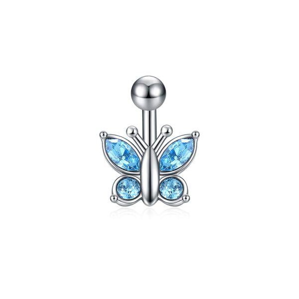 Sterling Silver Crystal Butterfly Belly Button Rings-0