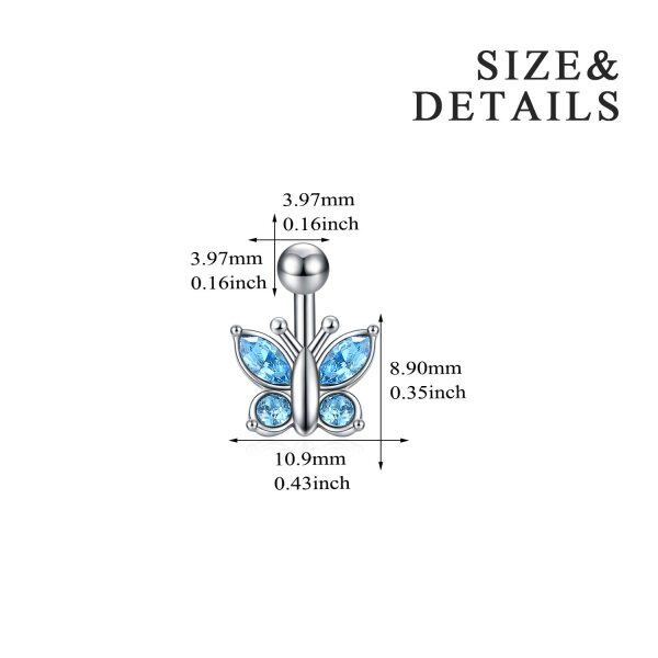 Sterling Silver Crystal Butterfly Belly Button Rings-1