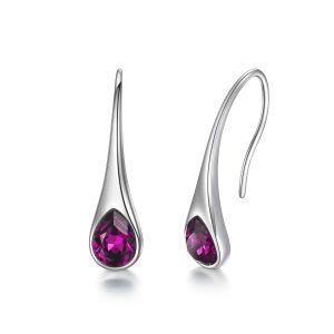 Sterling Silver Small Pear-Shaped Purple Crystal Dangle Earrings-0