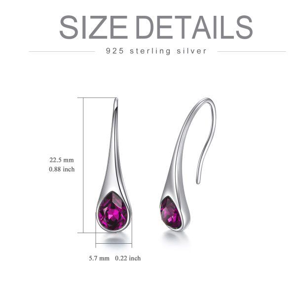 Sterling Silver Small Pear-Shaped Purple Crystal Dangle Earrings-1