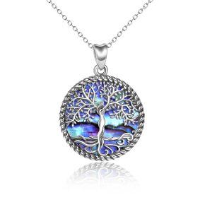 Sterling Silver Abalone Shell Tree of Life Pendant Necklace-0