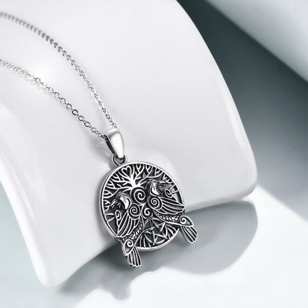 Sterling Silver Oxidized Owl Pendant Necklace-2