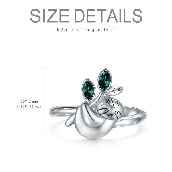 Sterling Silver Sloth Stacking Rings with Crystal-1