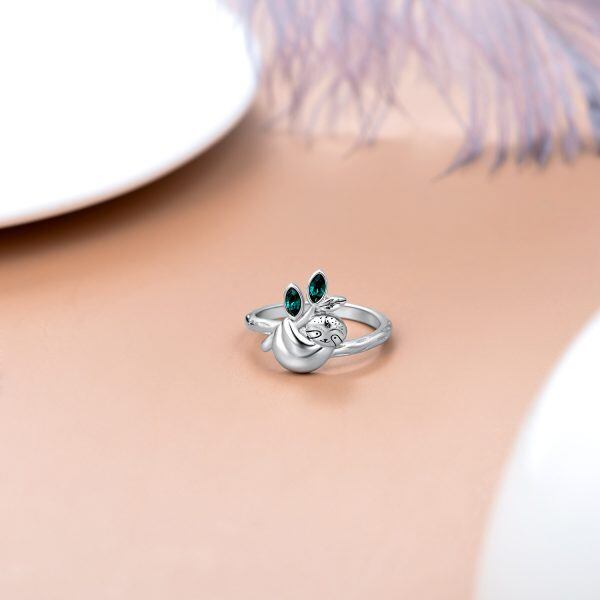 Sterling Silver Sloth Stacking Rings with Crystal-3