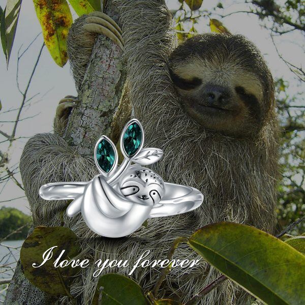 Sterling Silver Sloth Stacking Rings with Crystal-5