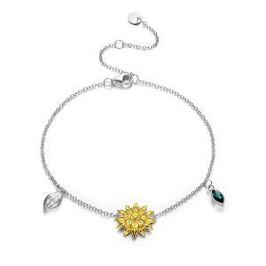 Sterling Silver Sunflower Leave Ankle Bracelets with Crystal-0