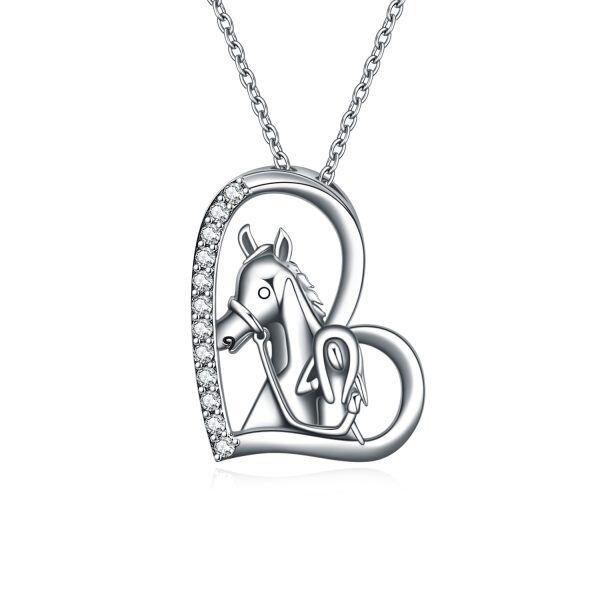 Sterling Silver Girl Horse Pendant Necklace with "I Love You"-0