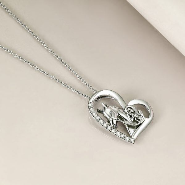 Sterling Silver Girl Horse Pendant Necklace with "I Love You"-3