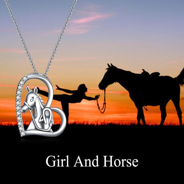 Sterling Silver Girl Horse Pendant Necklace with "I Love You"-5