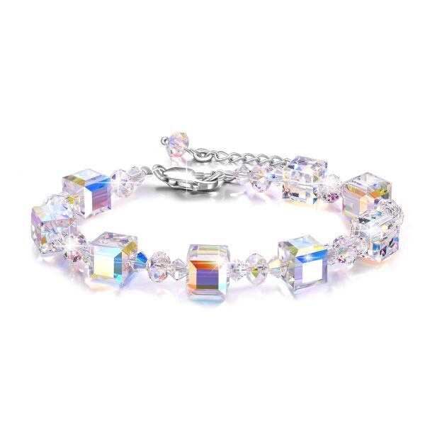 Sterling Silver Cube Crystal Chain Bracelets-0