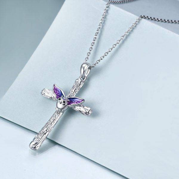 Sterling Silver Enamel Owl Cross Pendant Necklace -4