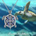 wholesale 925 Sterling Silver Abalone Shell Celtic Knot Sea Turtle Pendant Necklace for Women-0-2