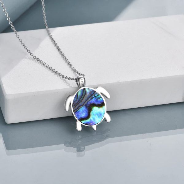 Sterling Silver Celtic Knot Abalone Shell Turtle Pendant Necklace-5