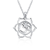 wholesale 925 Sterling Silver OM Yoga Lotus Flower Pendant Necklaces - Indian Style Gifts for Women- Rhodium Plated