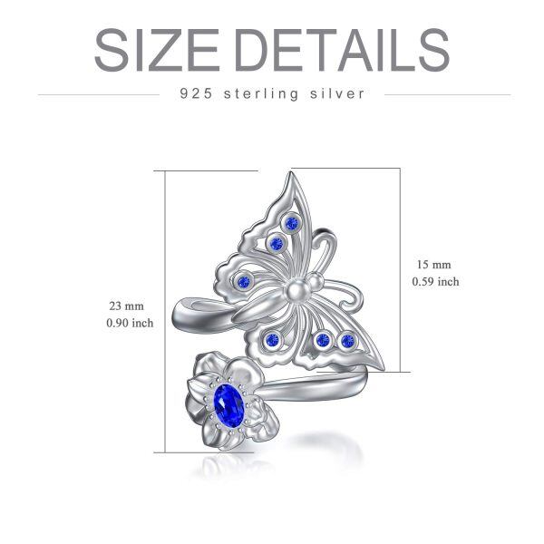 Sterling Silver Butterfly Flower Adjustable Ring with September Birthstone Crystals-1