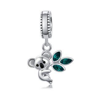 Sterling Silver Koala Bear Bead Charms with Crystal-0