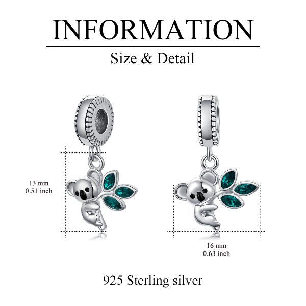 Sterling Silver Koala Bear Bead Charms with Crystal-2