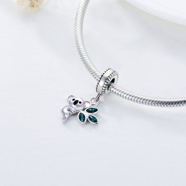 Sterling Silver Koala Bear Bead Charms with Crystal-5