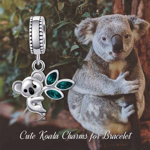 Sterling Silver Koala Bear Bead Charms with Crystal-6