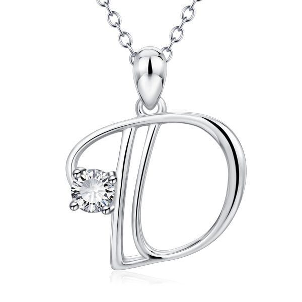 Sterling Silver Initial Letter "D" Alphabet Pendant Necklace-0