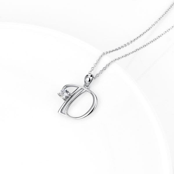 Sterling Silver Initial Letter "D" Alphabet Pendant Necklace-2