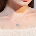 wholesale 925 Sterling Silver Black Enamel Horse & Girl Heart-Shaped Pendant Necklace w/ Cubic Zirconia Stones for Women-0-14