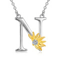 wholesale 925 Sterling Silver Metal Gold Plated Sunflower Letter N Pendant Necklace for Women-0-0