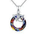 wholesale 925 Sterling Silver Rainbow Crystal Lotus Leaf Evil Eye Pendant Necklace for Mom's Day Gifts Women Girl Jewelry-0-0