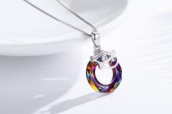 Sterling Silver Evil Eye Pendant Necklace with Crystal Circle-9