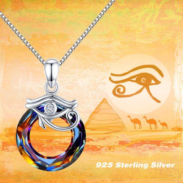 Sterling Silver Evil Eye Pendant Necklace with Crystal Circle-7