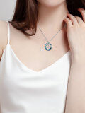 wholesale 925 Sterling Silver Round Blue Crystal Cat Lover's Pendant Necklace Gift for Women and Girls-0-2