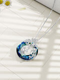 wholesale 925 Sterling Silver Round Blue Crystal Cat Lover's Pendant Necklace Gift for Women and Girls-0-4