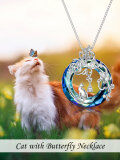 wholesale 925 Sterling Silver Round Blue Crystal Cat Lover's Pendant Necklace Gift for Women and Girls-0-5