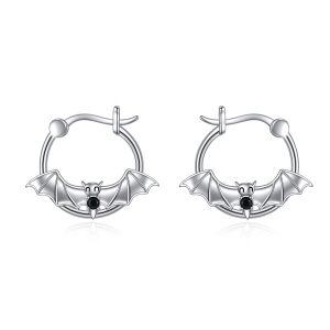 Sterling Silver Bat Hoop Earrings-0